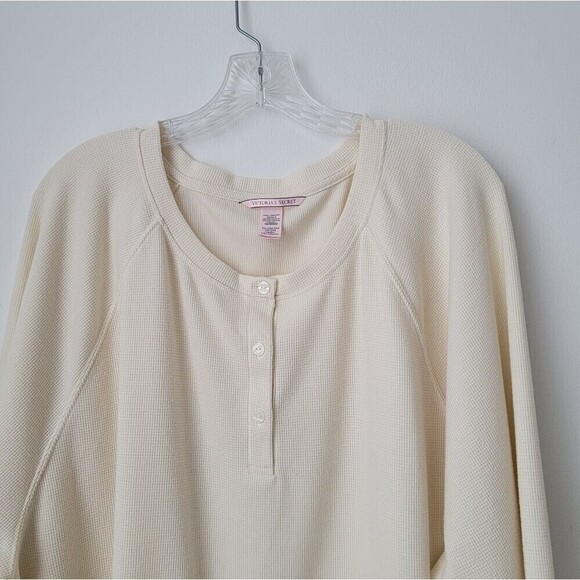 VICTORIA'S SECRET Raglan Long Sleeves Waffle Knit Cream Sweatshirt Size XXL - Picture 2 of 7